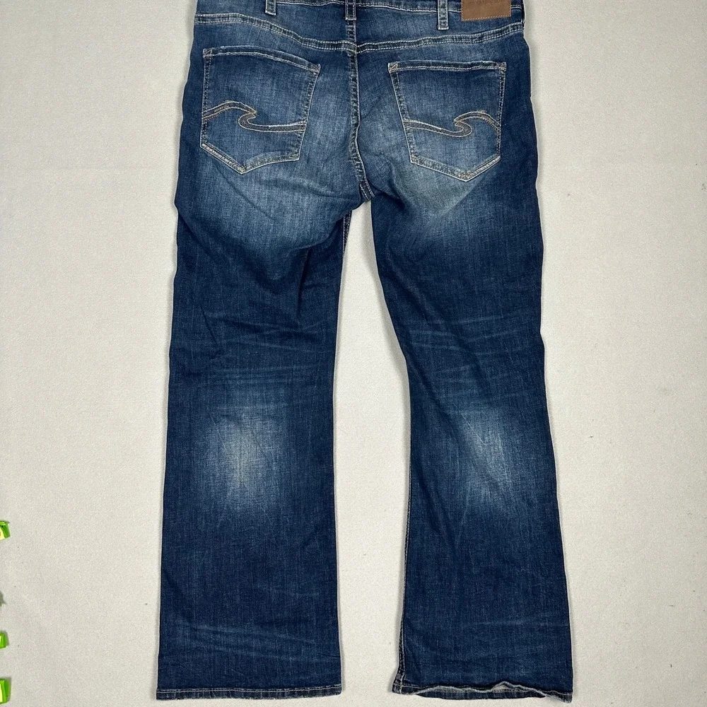 Silver Jeans Co Craig Jeans Mens 38X32 Blue Easy Fit Bootcut Distressed Denim